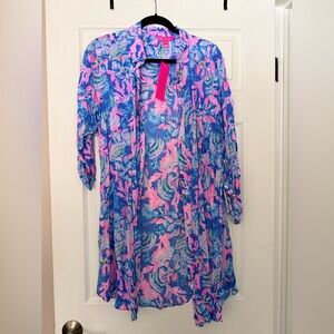 NWT Lilly Pulitzer Natalie Shirtdress Cover-Up Blue Tang Sitting Seaside XL